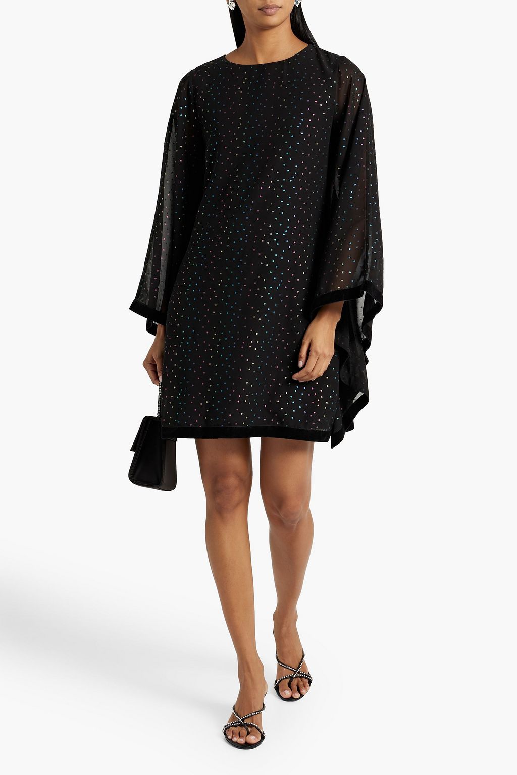 BATSHEVA Emily velvet-trimmed polka-dot chiffon mini dress