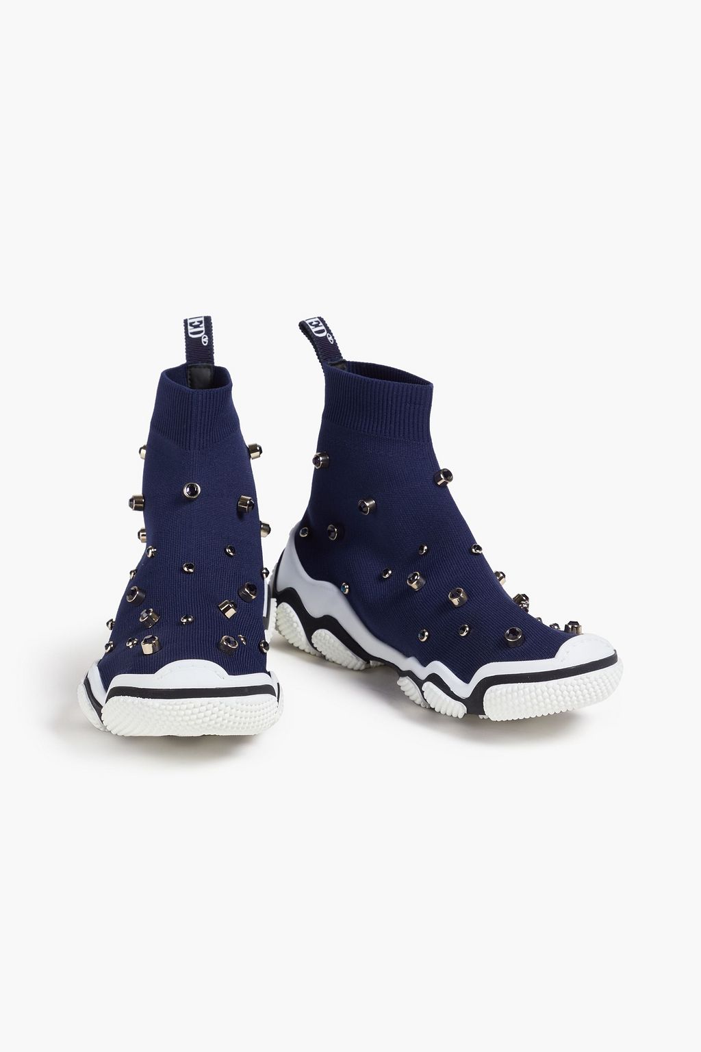 RED(V) Crystal-embellished stretch-knit high-top sneakers
