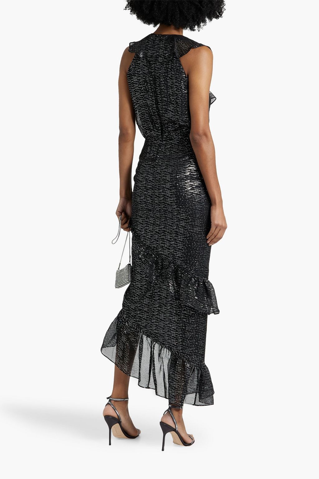 SALONI Anita ruffled metallic fil coupé silk-blend chiffon maxi dress