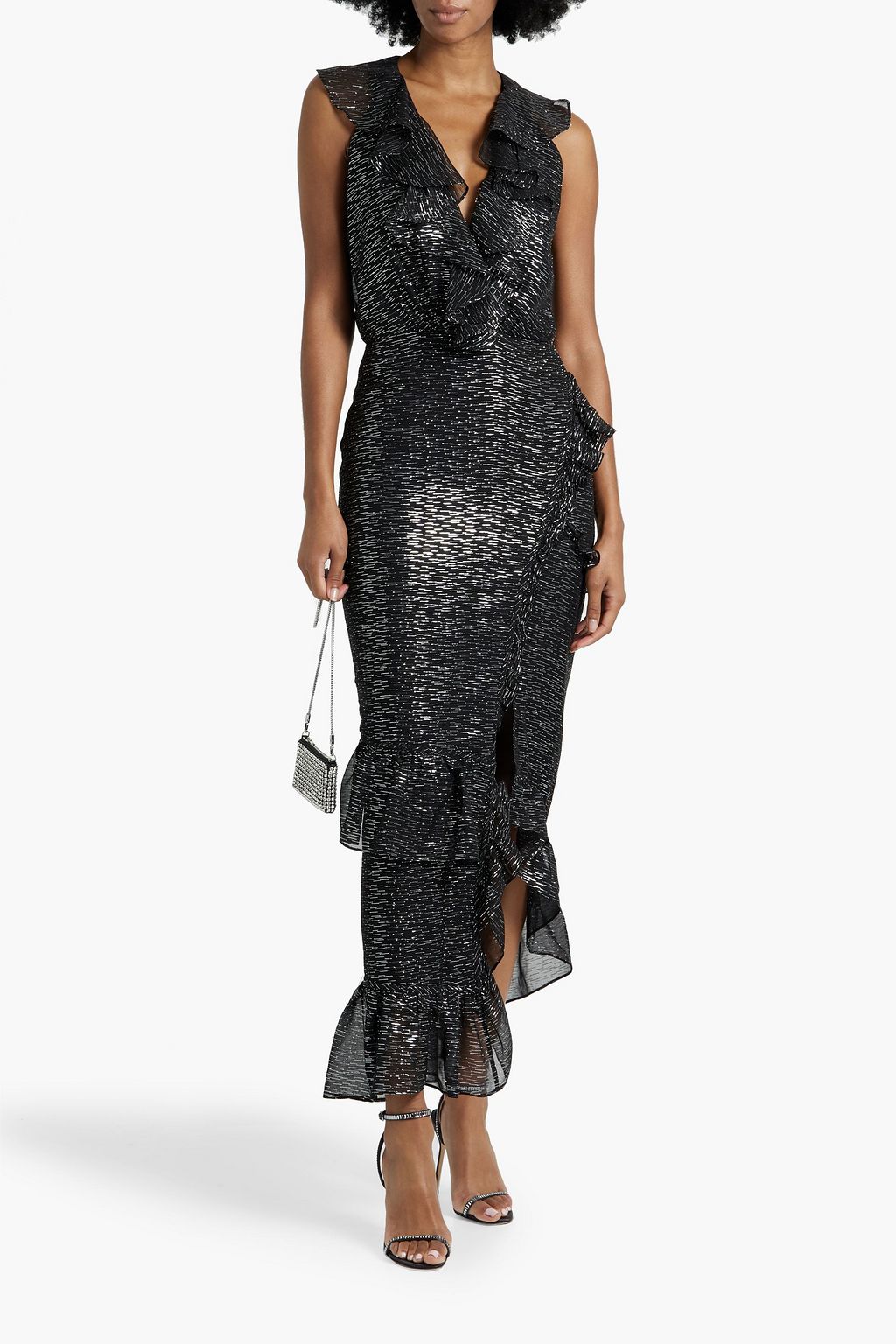 SALONI Anita ruffled metallic fil coupé silk-blend chiffon maxi dress
