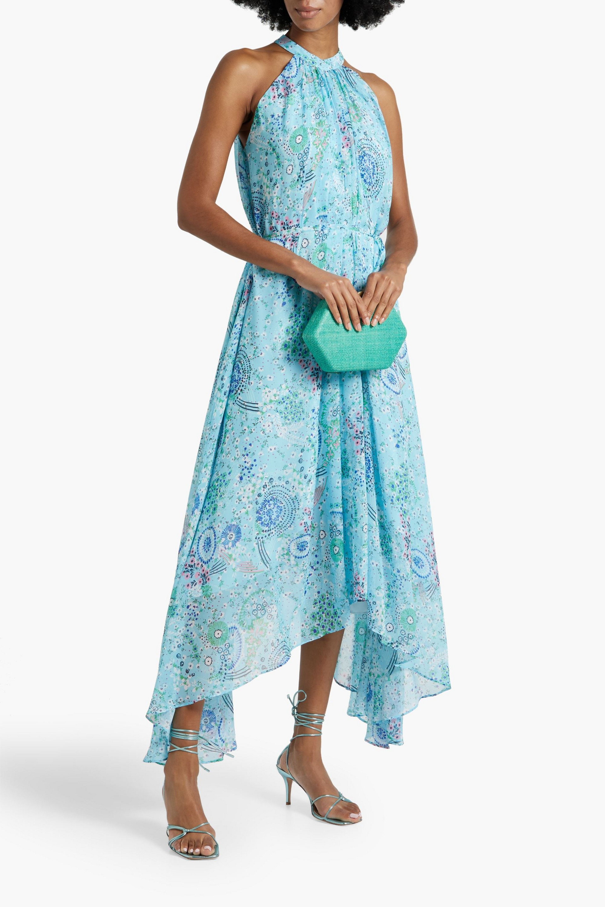 Saloni Irina belted printed silk-georgette maxi dress