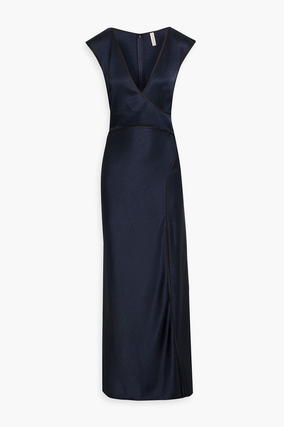 Shop Bec & Bridge Wrap-effect Satin-crepe Maxi Dress In Midnight Blue