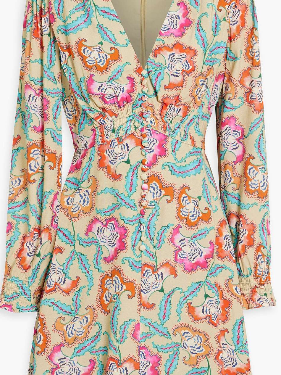 eve button-detailed printed crepe mini dress