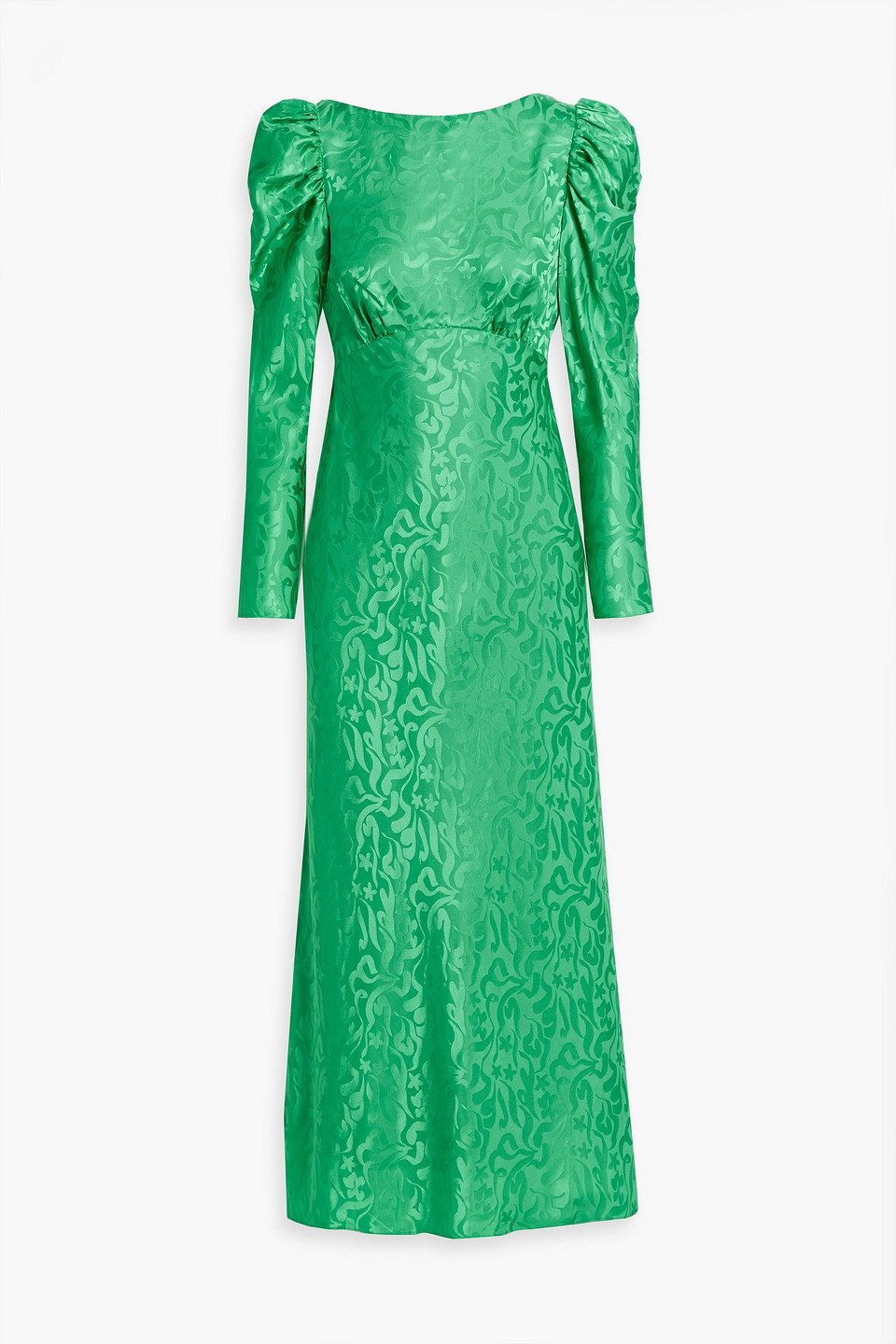 Saloni Alena Silk-satin Jacquard Midi Dress In Jade