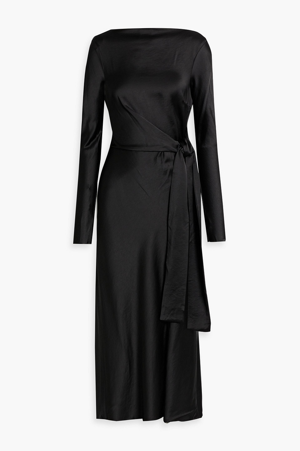 Bec & Bridge Agatha Satin Midi Wrap Dress In Black