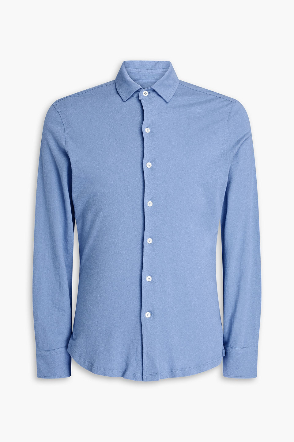 Frescobol Carioca Marcio Cotton And Linen-blend Jersey Shirt In Light Blue