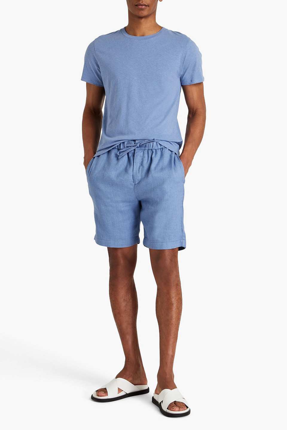 Shop Frescobol Carioca Felipe Linen And Cotton-blend Drawstring Shorts In Light Blue