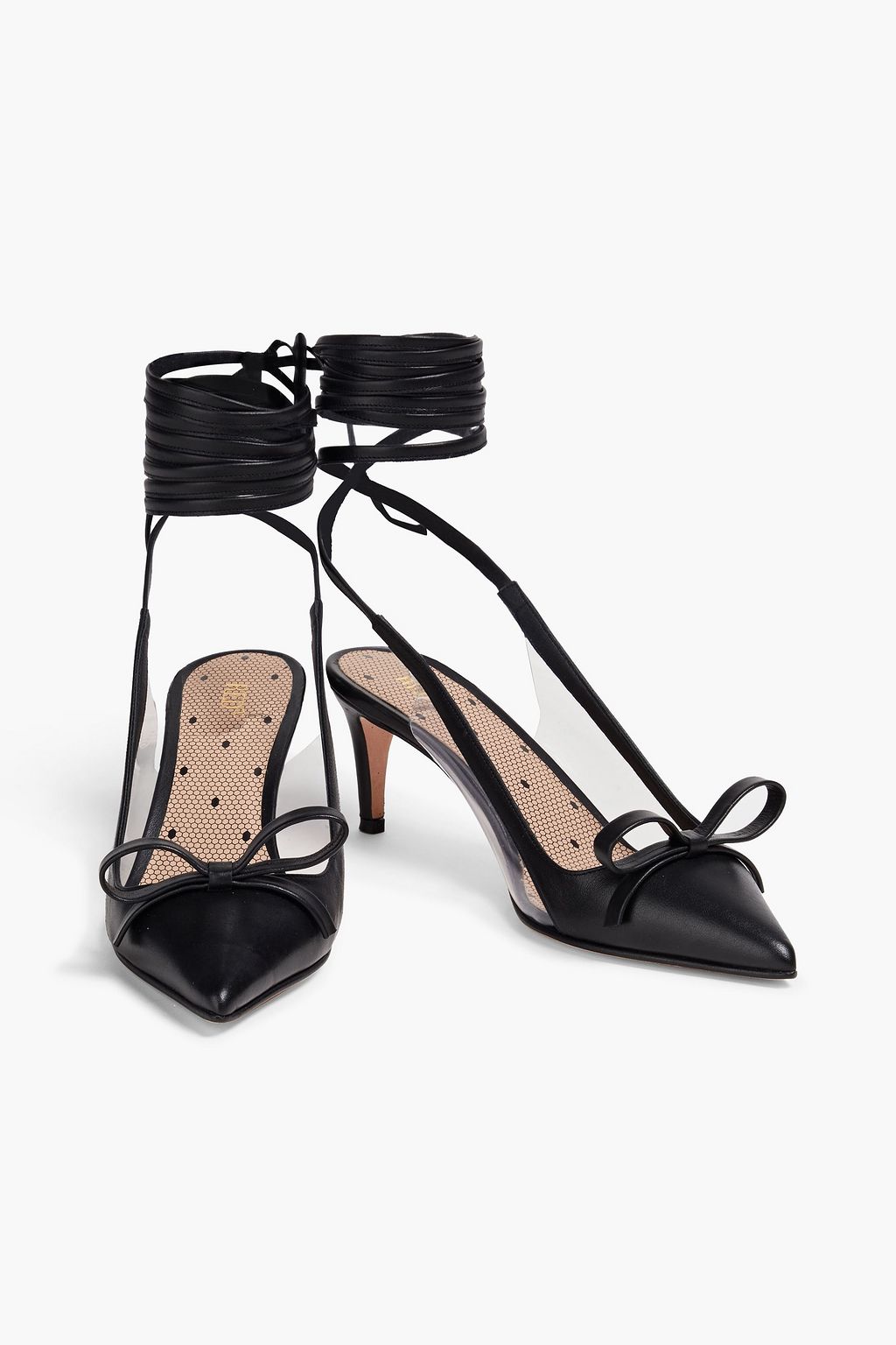 RED(V) Bow-detailed leather and PVC pumps