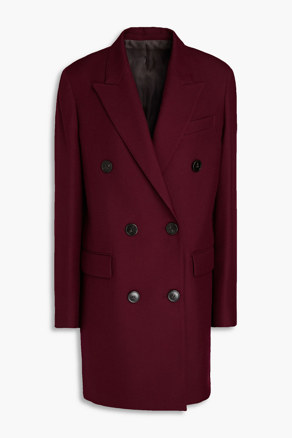 Theory Double-breasted Wool-blend Twill Coat In Burgundy