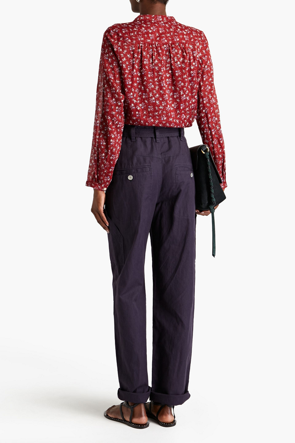 Isabel Marant Étoile Belted Cotton And Linen-blend Canvas Straight-leg Pants In Dark Purple