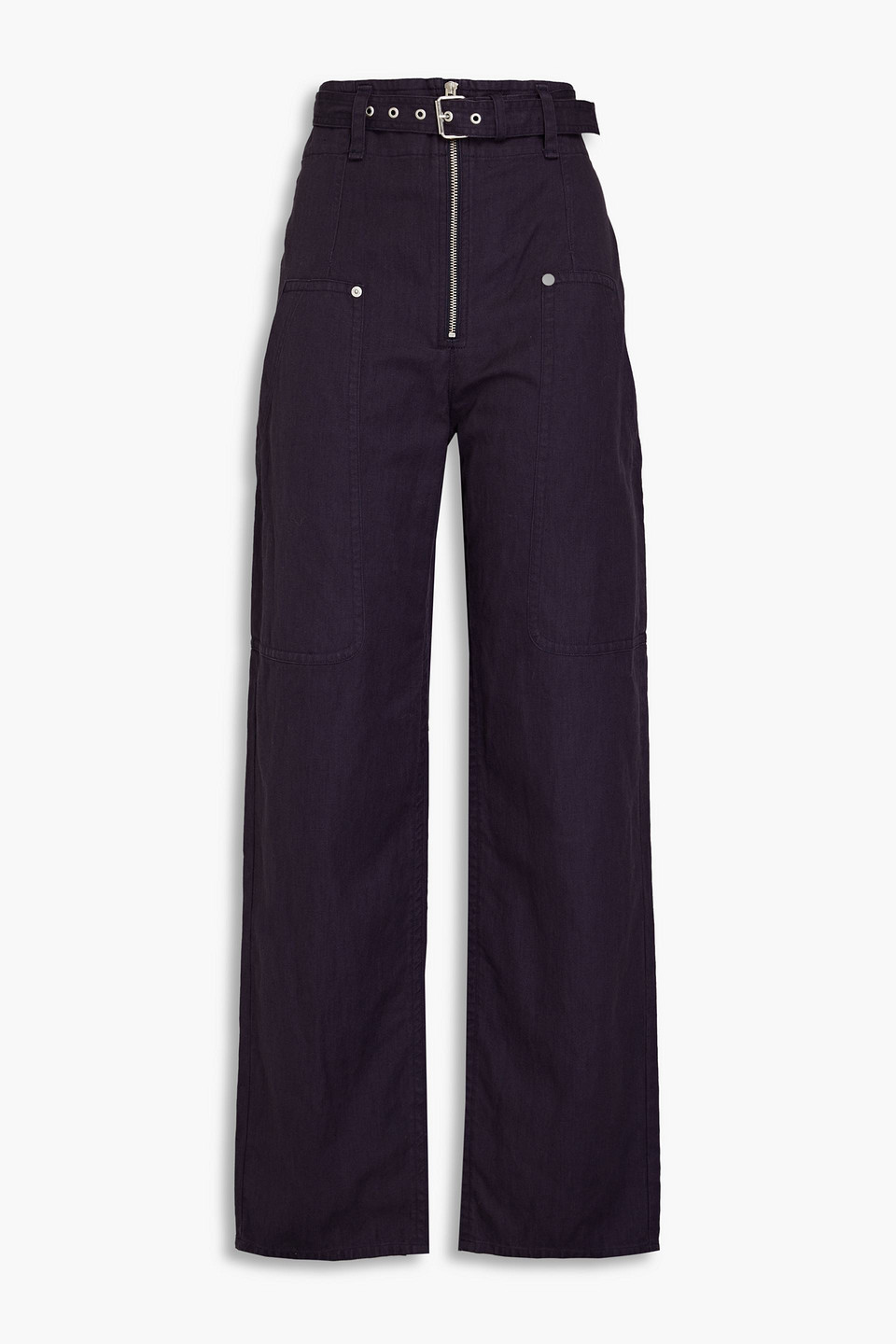Isabel Marant Étoile Belted Cotton And Linen-blend Canvas Straight-leg Pants In Dark Purple