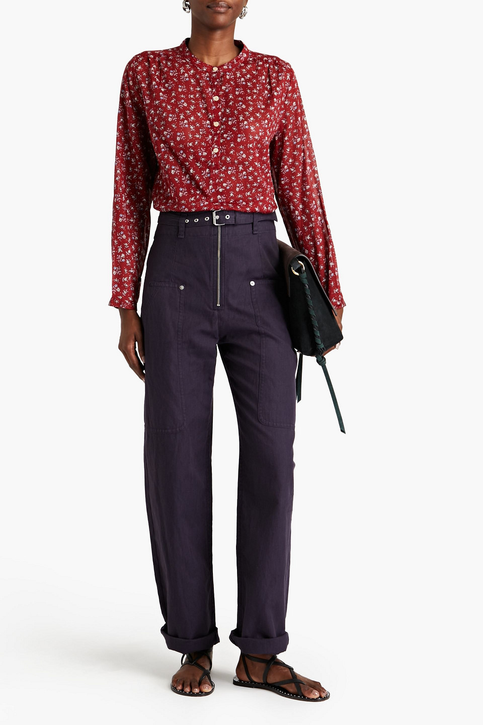 Isabel Marant Étoile Belted Cotton And Linen-blend Canvas Straight-leg Pants In Dark Purple