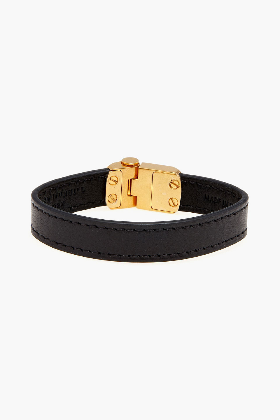 Shop Dunhill Leather And Gold-tone Bracelet In Black