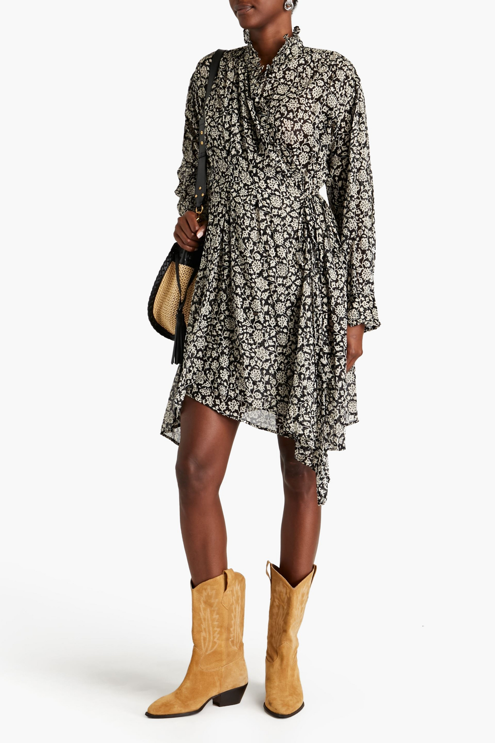 Marant Étoile Ruffled printed cotton-mousseline wrap dress