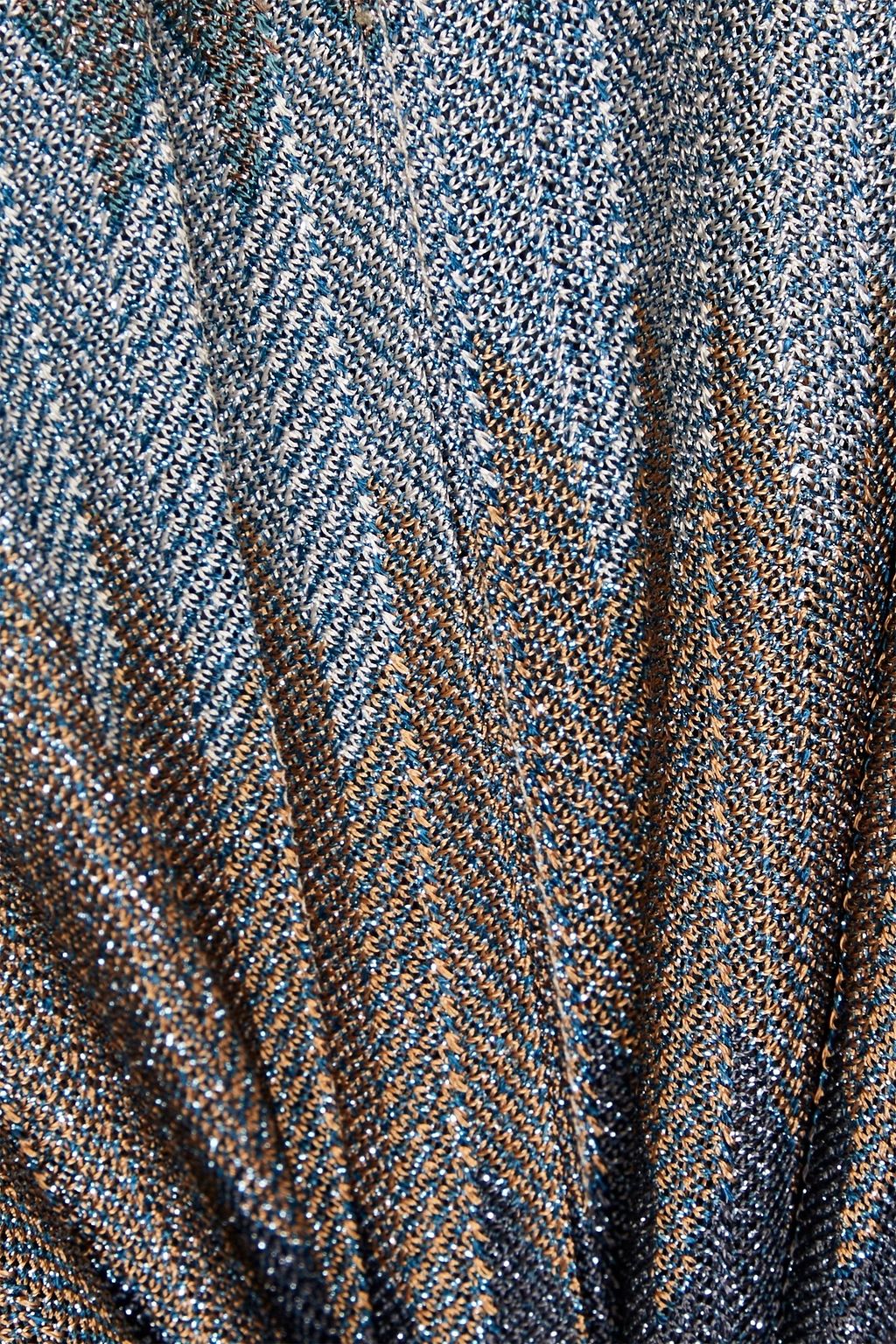 MISSONI Belted metallic crochet-knit midi shirt dress
