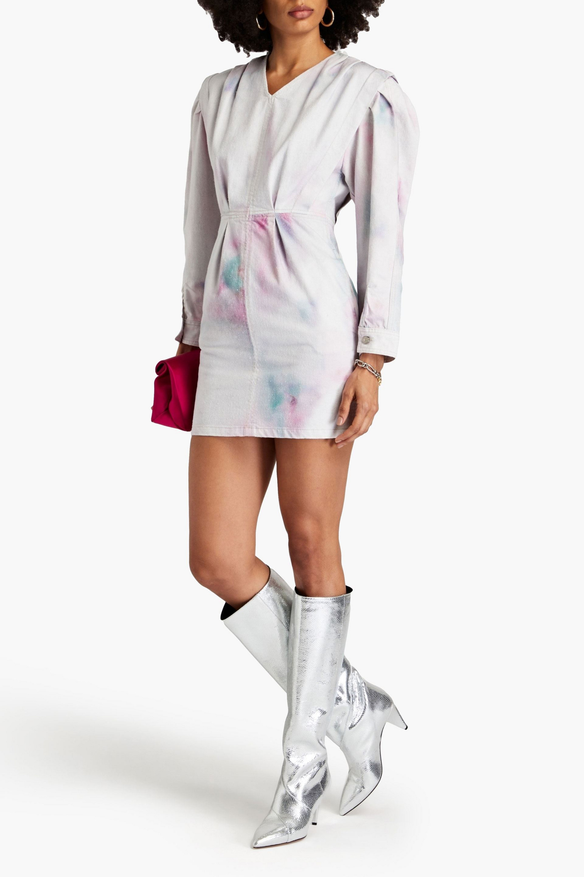 Marant Étoile Lacanau pleated tie-dyed denim mini dress