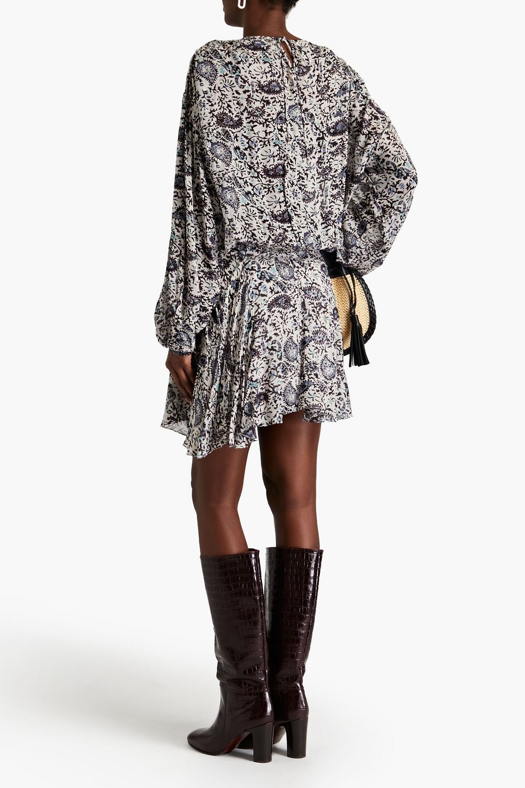 MARANT ÉTOILE シフォン ミニワンピース アシンメトリー ギャザー入り フローラルプリント
