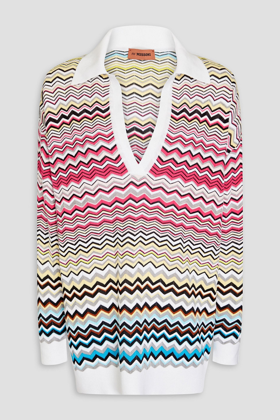 Missoni Striped V-neck Polo Sweater In White