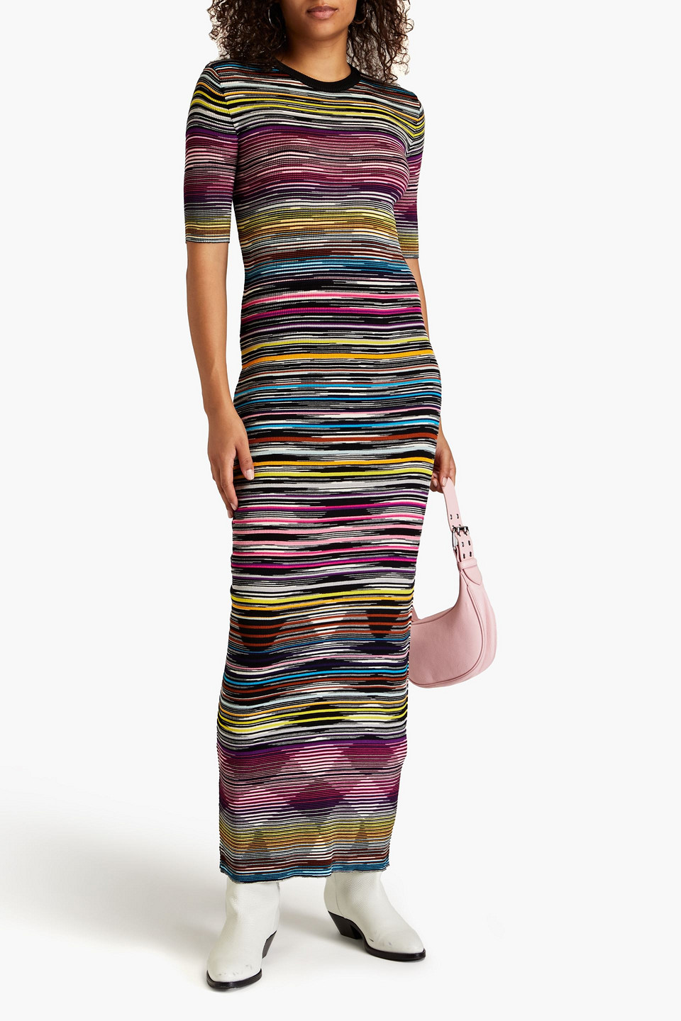 Shop Missoni Space-dyed Ribbed Wool-blend Maxi Dress In Black