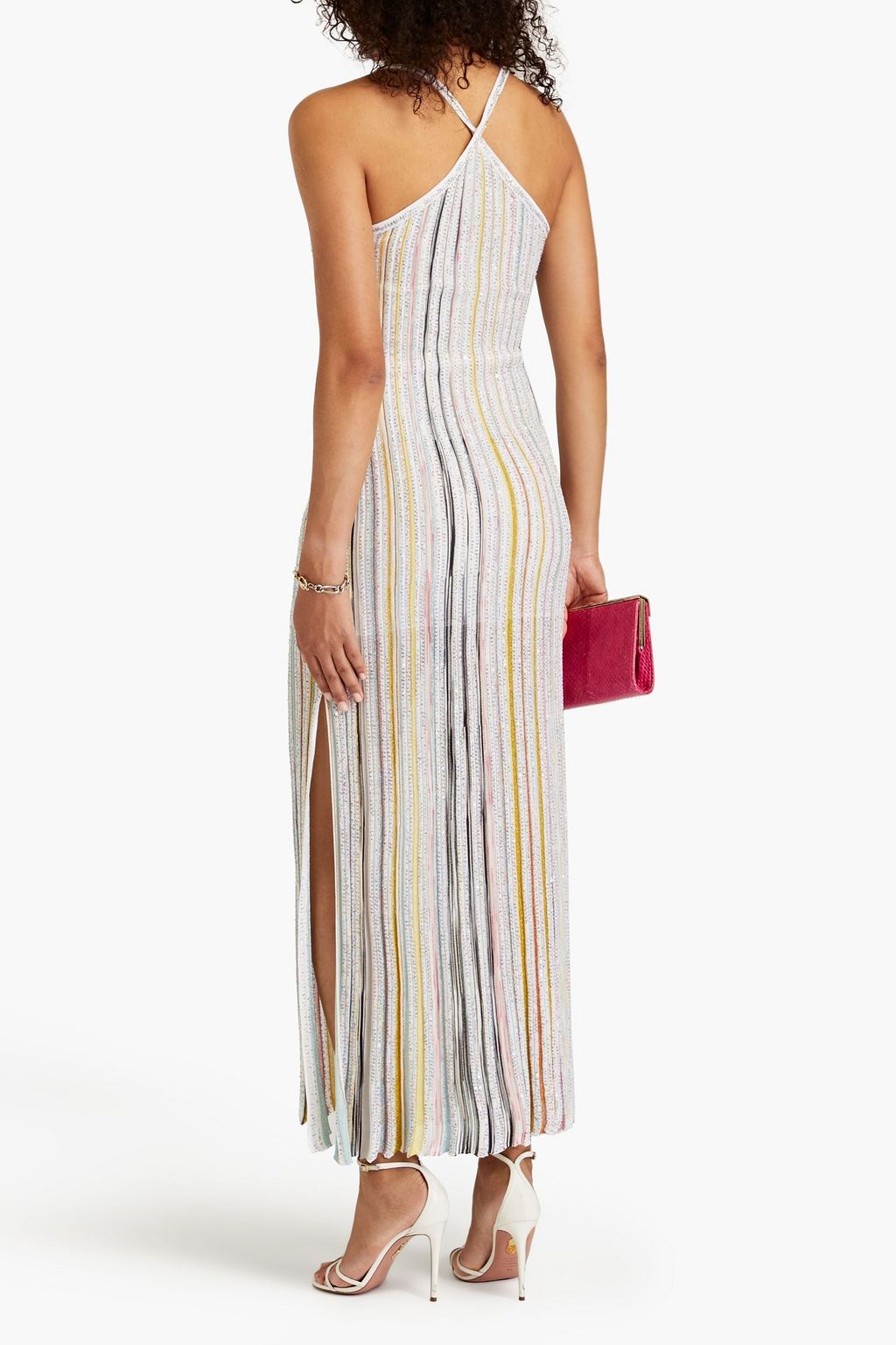 MISSONI فستان طويل مخطط بأقراص برّاقة ومحبوك بنمط كروشيه