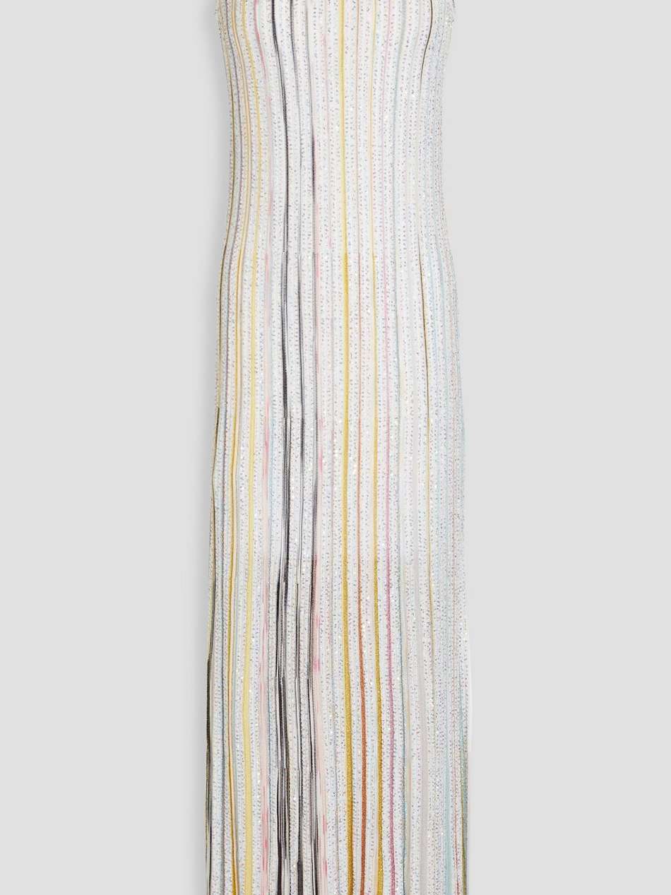 sequined striped crochet-knit maxi dress