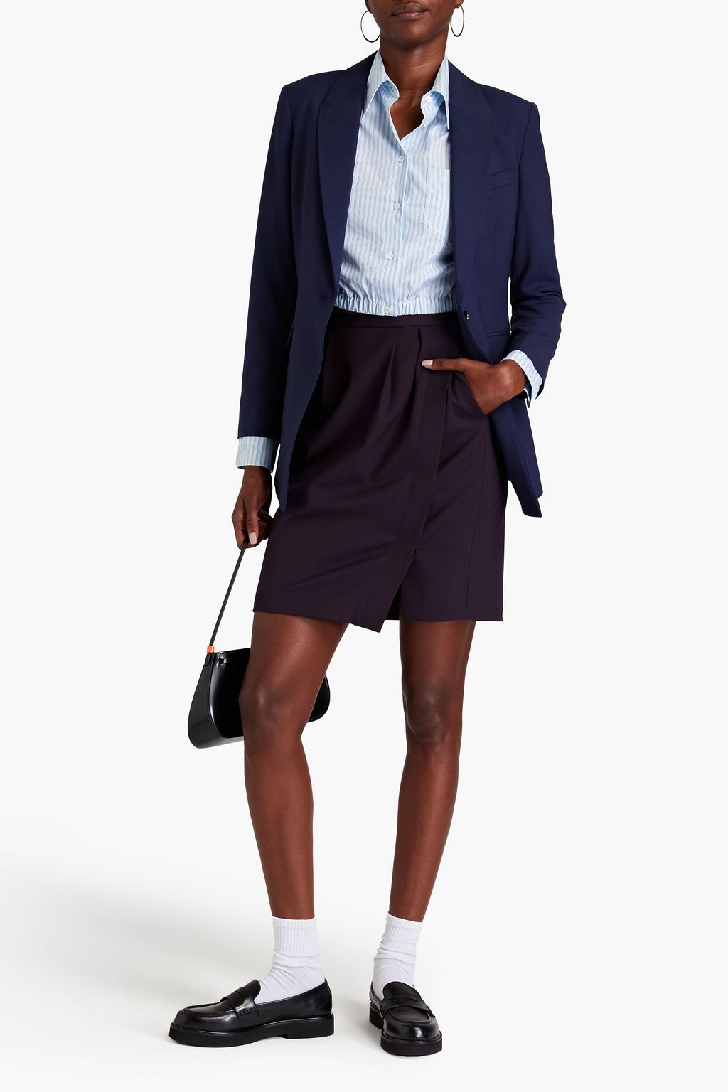 THEORY Pleated twill mini wrap skirt