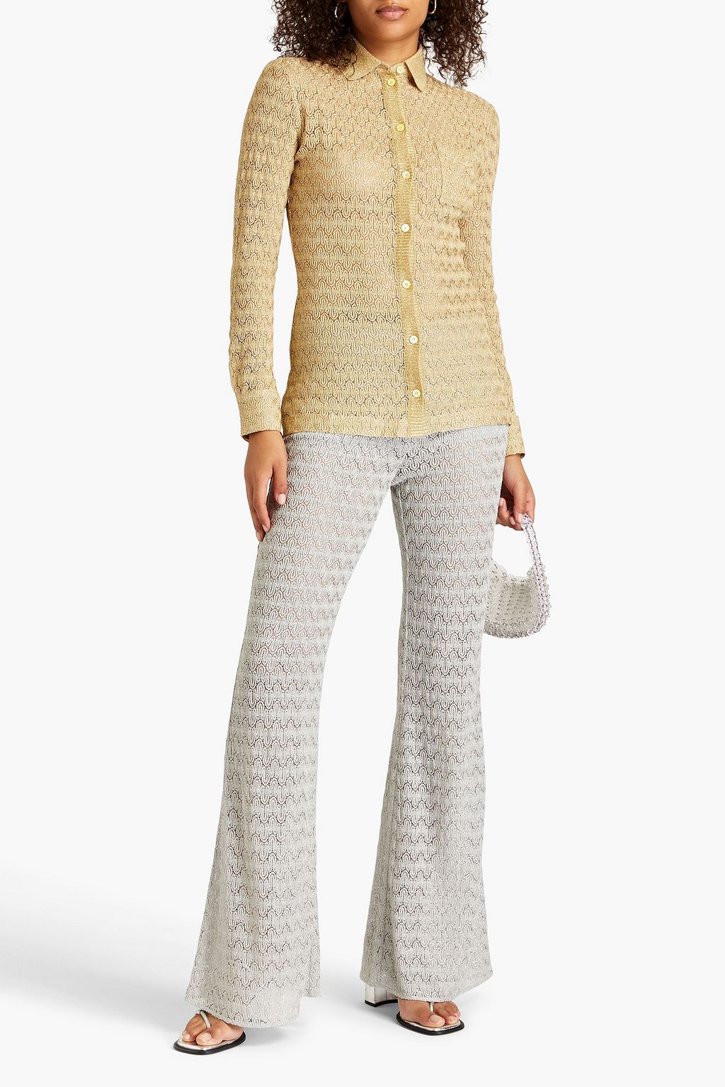 MISSONI Metallic crochet-knit shirt