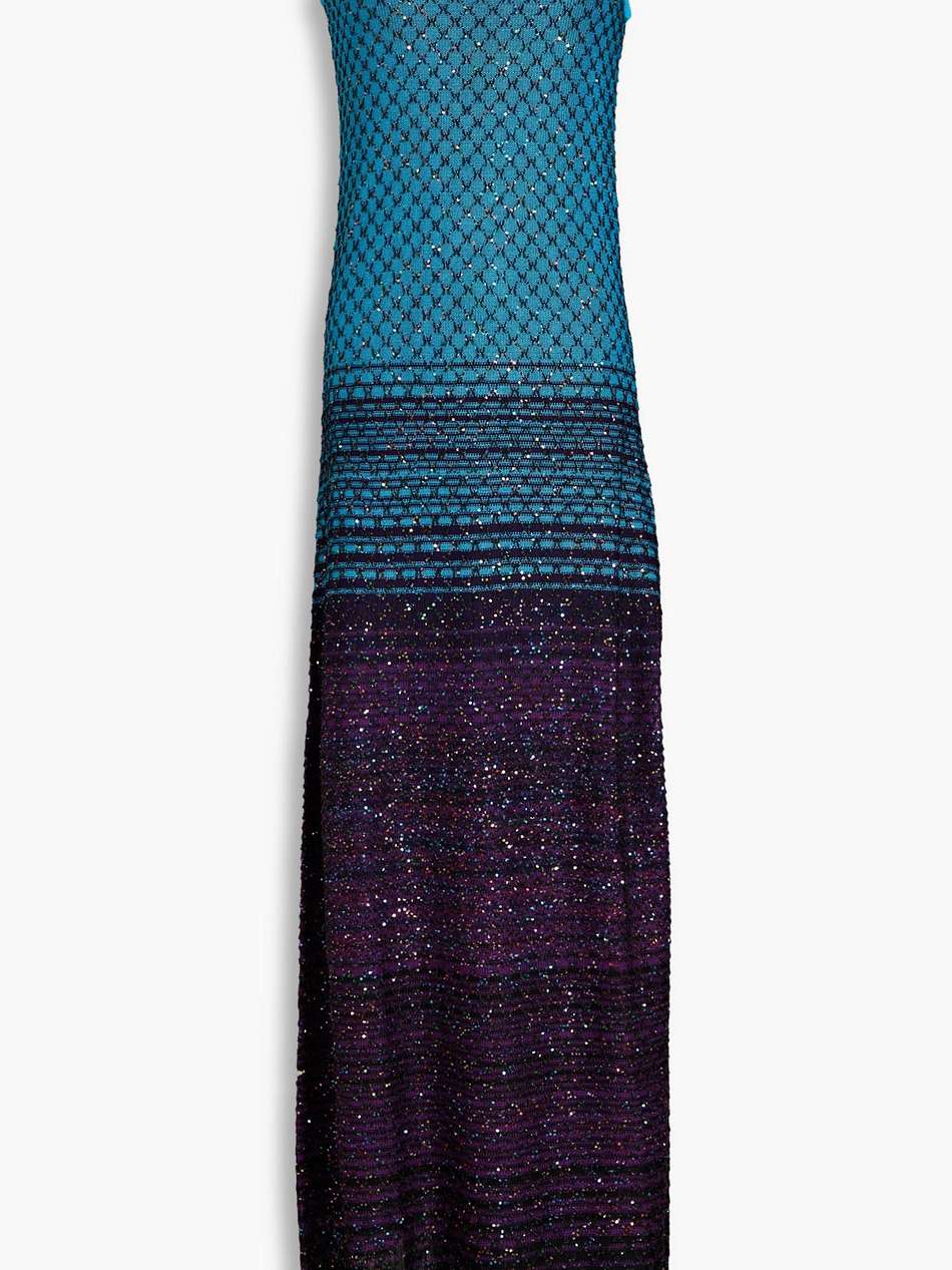 sequin-embellished crochet-knit maxi dress
