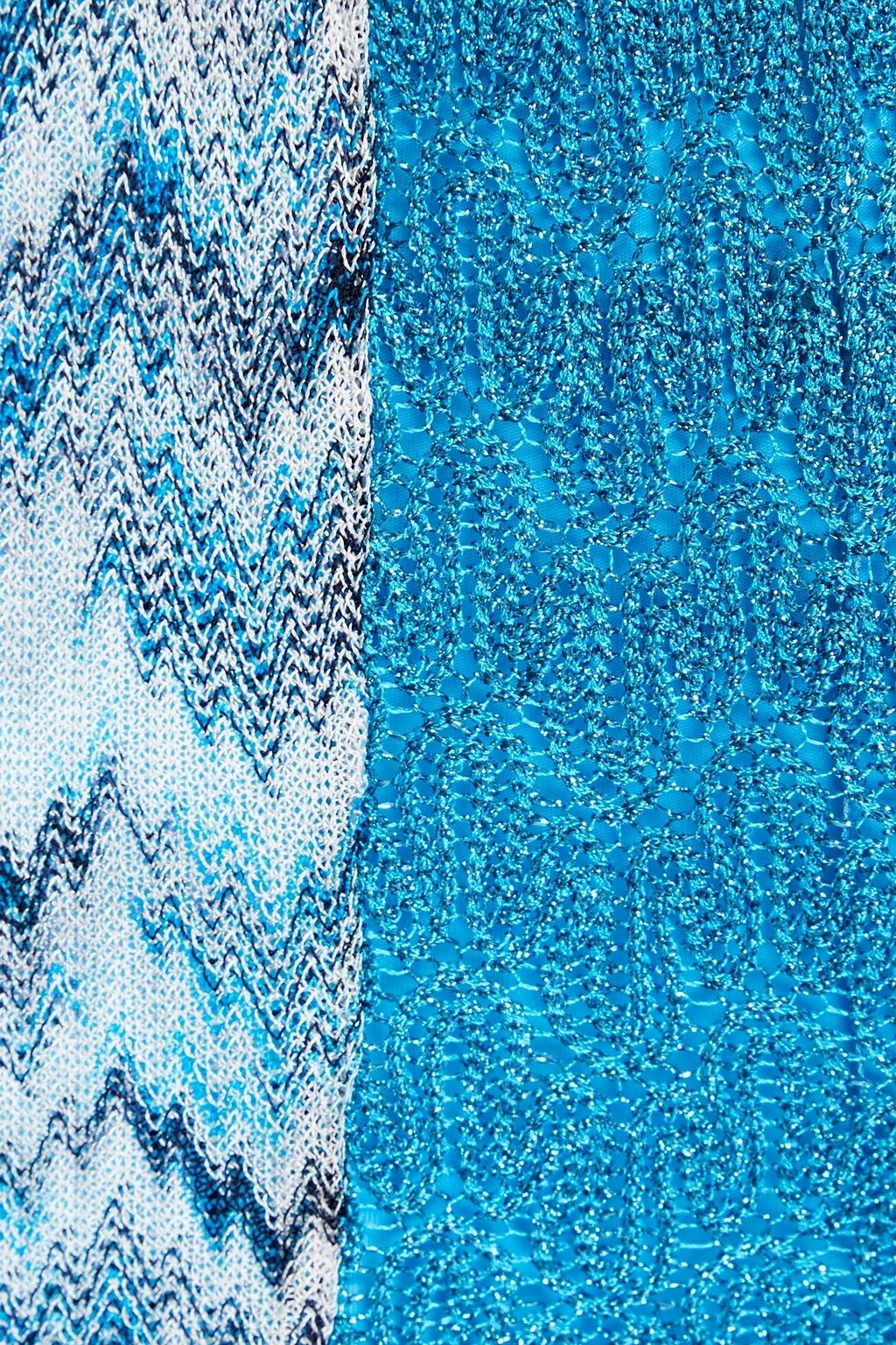 MISSONI 메탈릭 패널 장식 실크 크레이프 드 신 플레어 팬츠