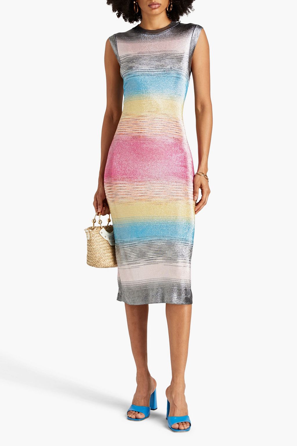 MISSONI 메탈릭 스페이스 다이 니트 미디 드레스