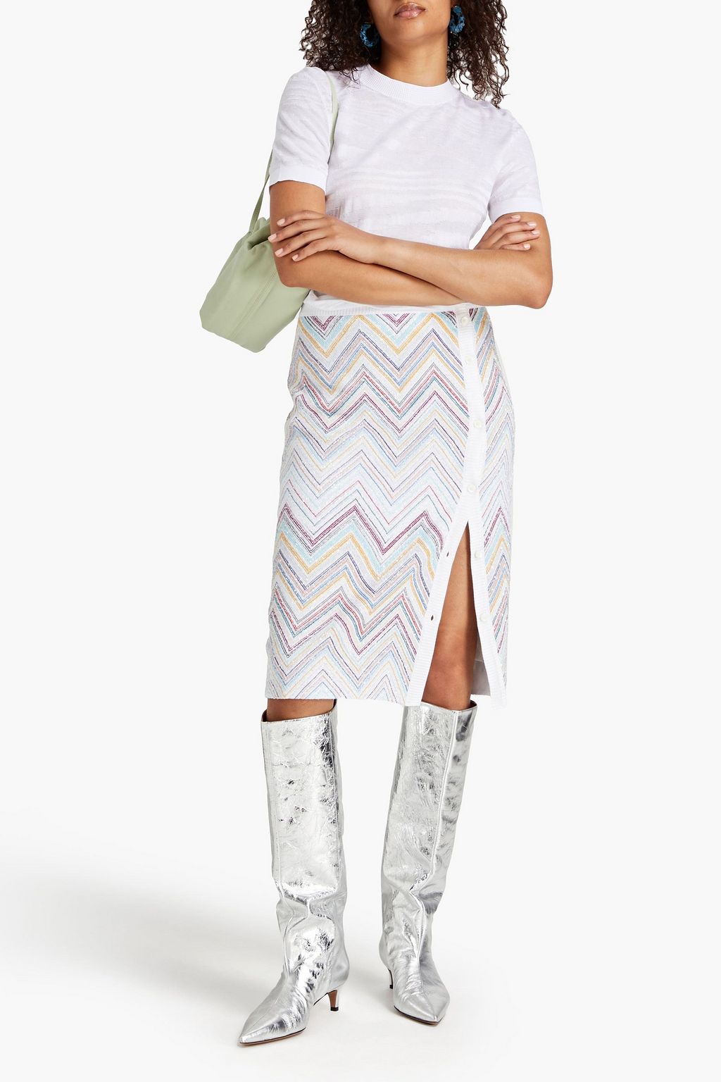 MISSONI تنورة من نسيج بحبكة كروشيه مزينة بأقراص برّاقة