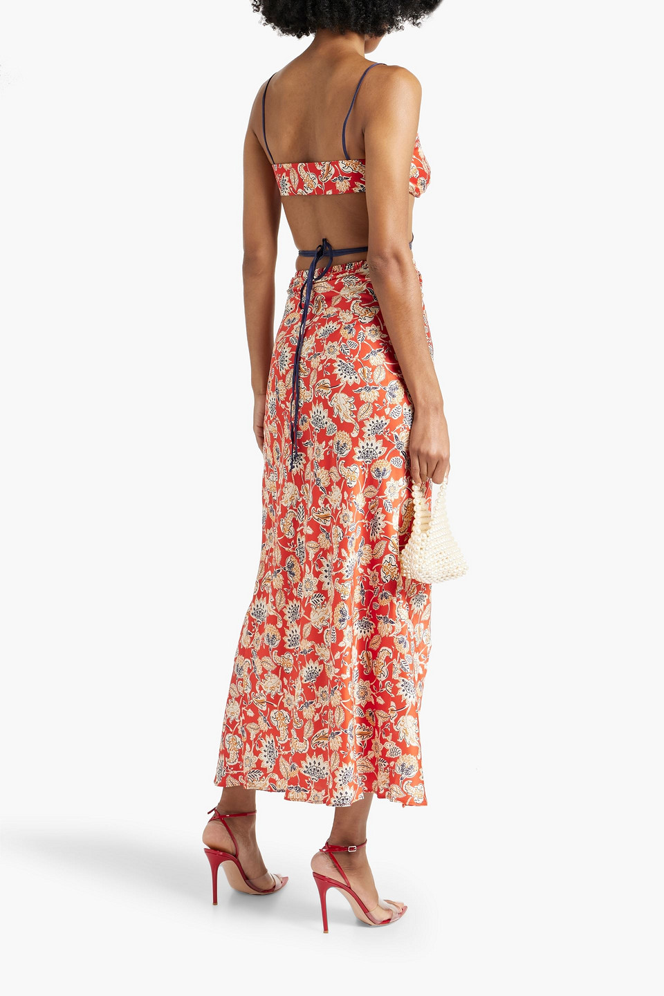 BEC & BRIDGE CROPPED PRINTED SILK-SATIN CREPE TOP
