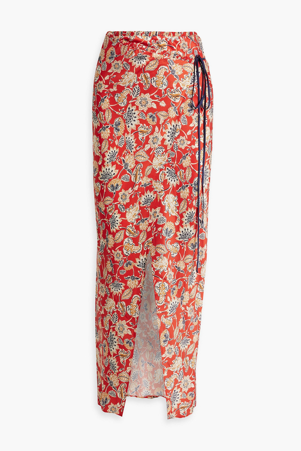 Bec & Bridge Ruby Printed Silk-satin Crepe Maxi Wrap Skirt In Tomato Red