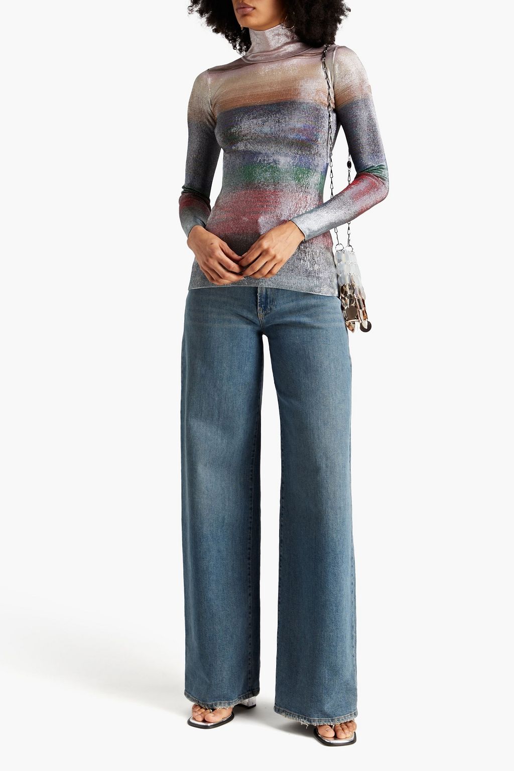 MISSONI 메탈릭 크로셰 니트 터틀넥 스웨터