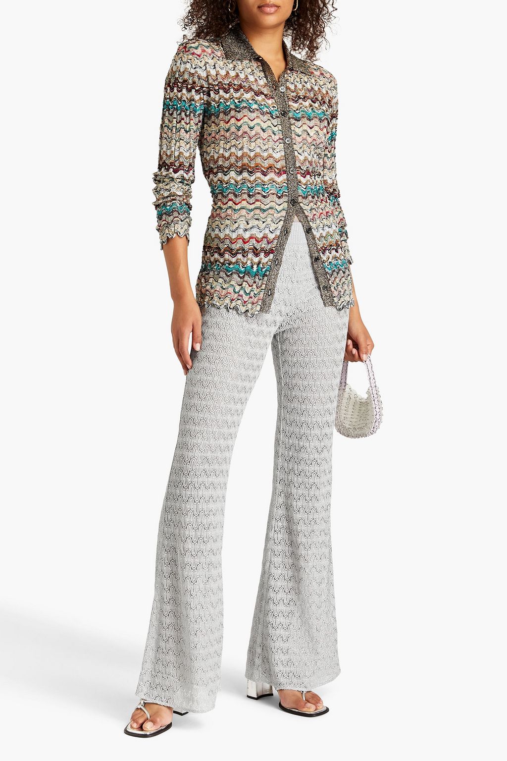 MISSONI Metallic crochetknit flared pants THE