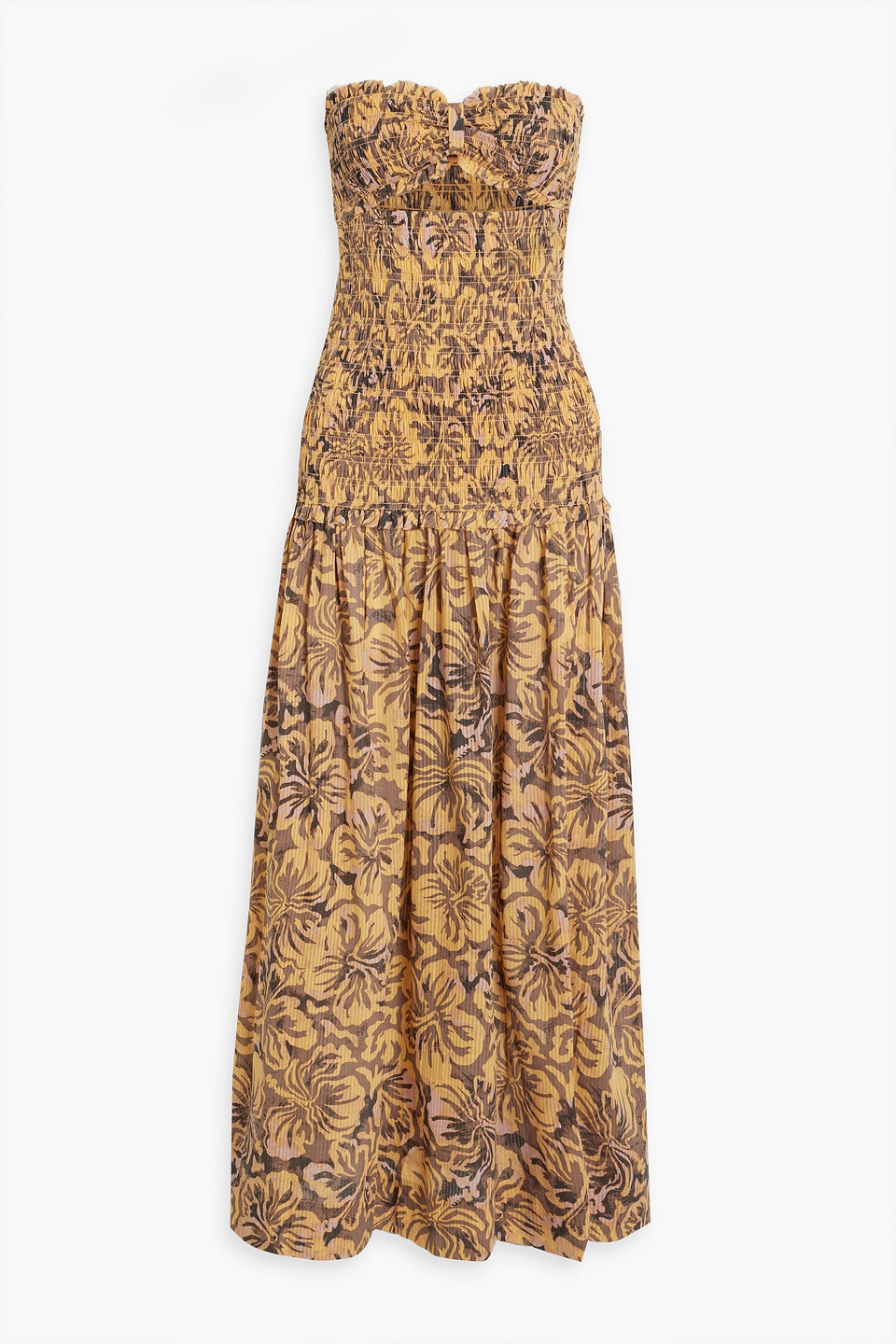 BEC & BRIDGE Samara strapless shirred cutout cotton-jacquard maxi dress |  Smart Closet