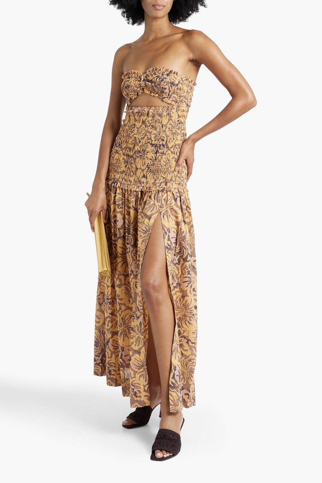 BEC & BRIDGE Samara strapless shirred cutout cottonjacquard maxi dress Sale up to 70 off