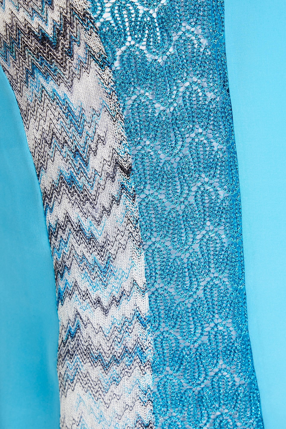 Missoni Silk Crepe De Chine And Metallic Crochet-knit Tank In Azure