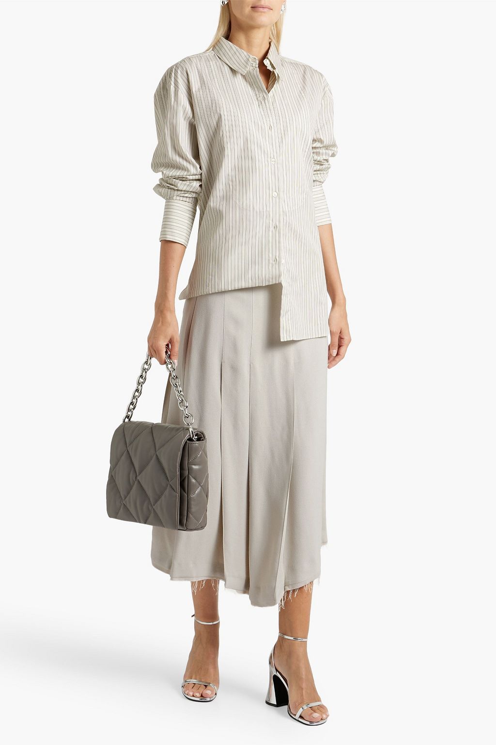 BITE STUDIOS Frayed pleated crepe midi skirt
