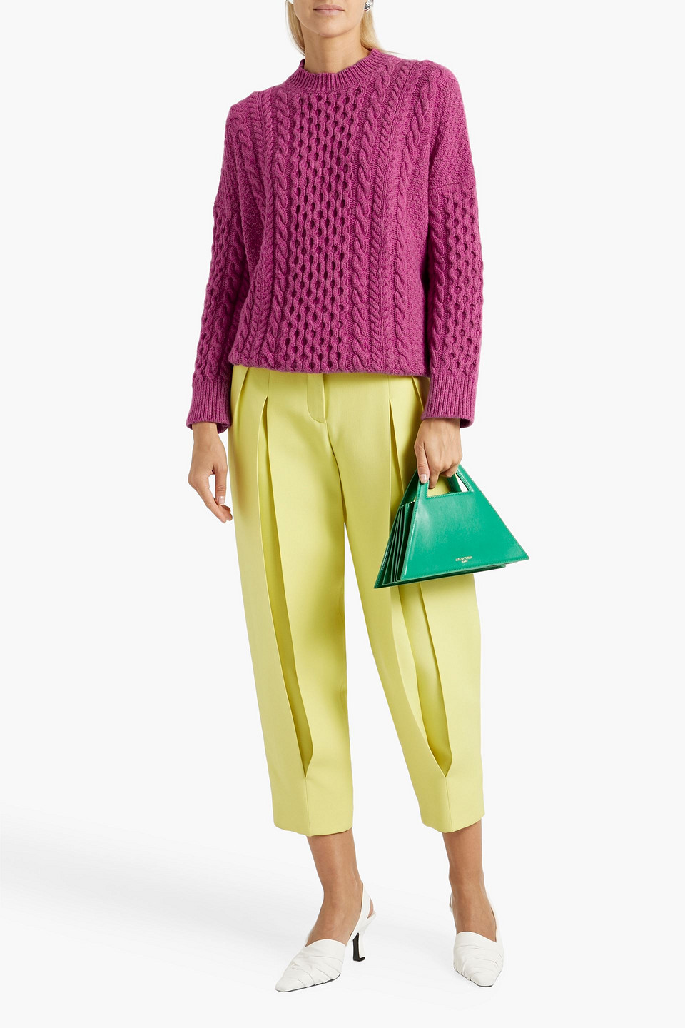 Shop And-daughter Ina Cable-knit Wool Sweater In Fuchsia