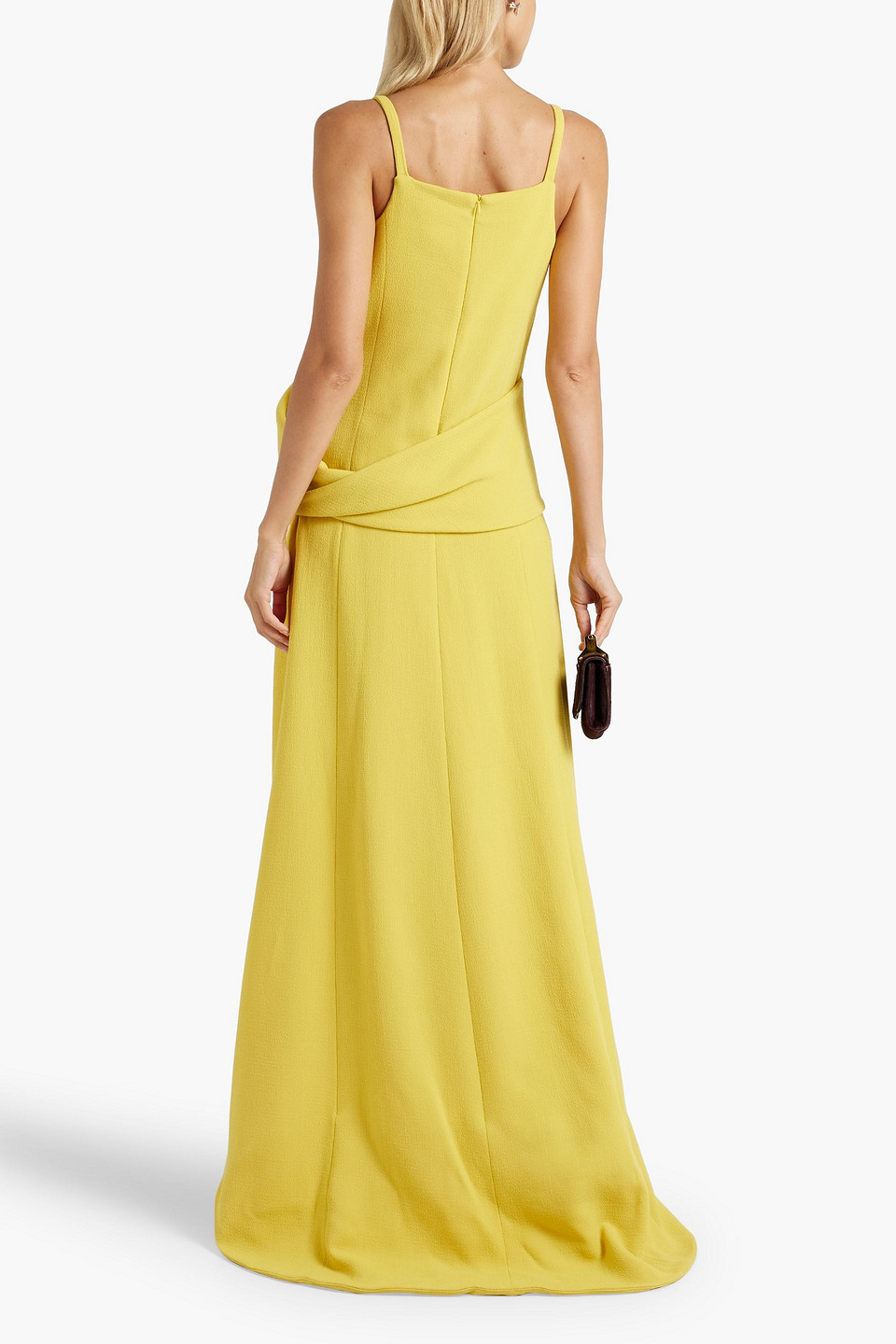 Bite Studios Page Wrap-effect Wool-blend Crepe Gown In Yellow