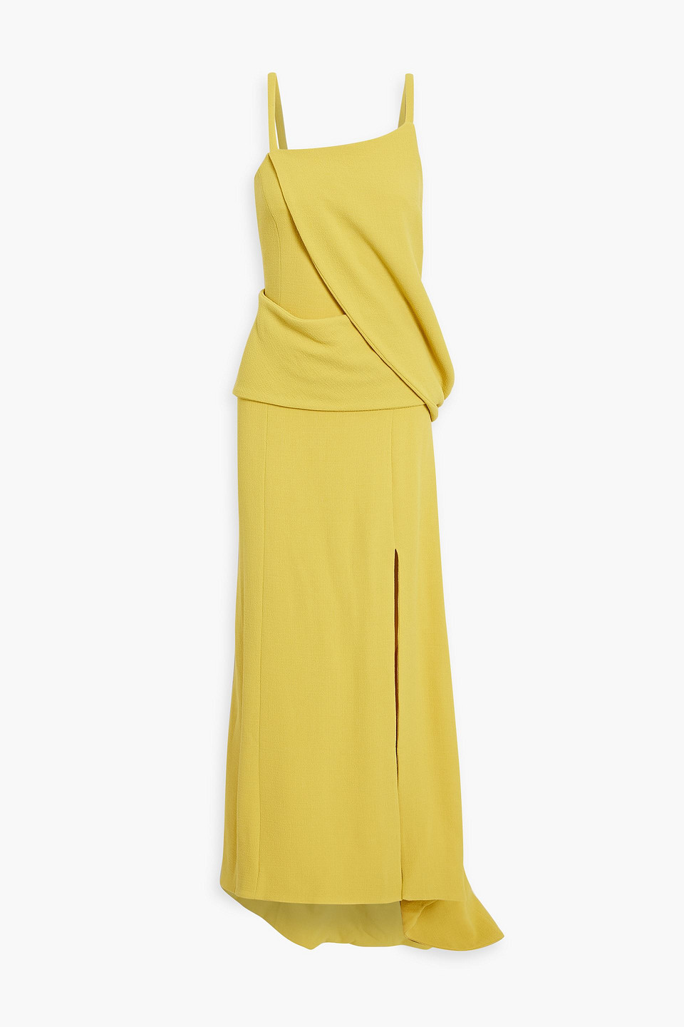 Bite Studios Page Wrap-effect Wool-blend Crepe Gown In Yellow