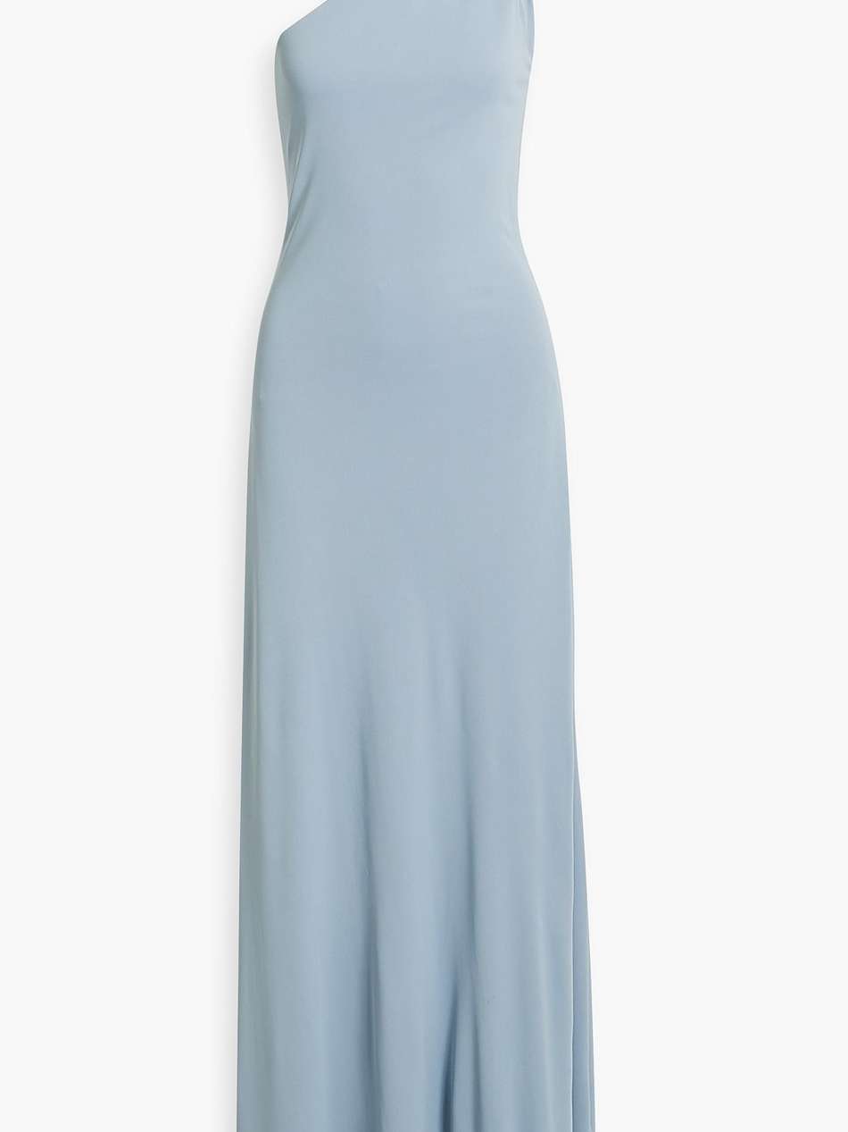 point one-shoulder knotted jersey maxi dress
