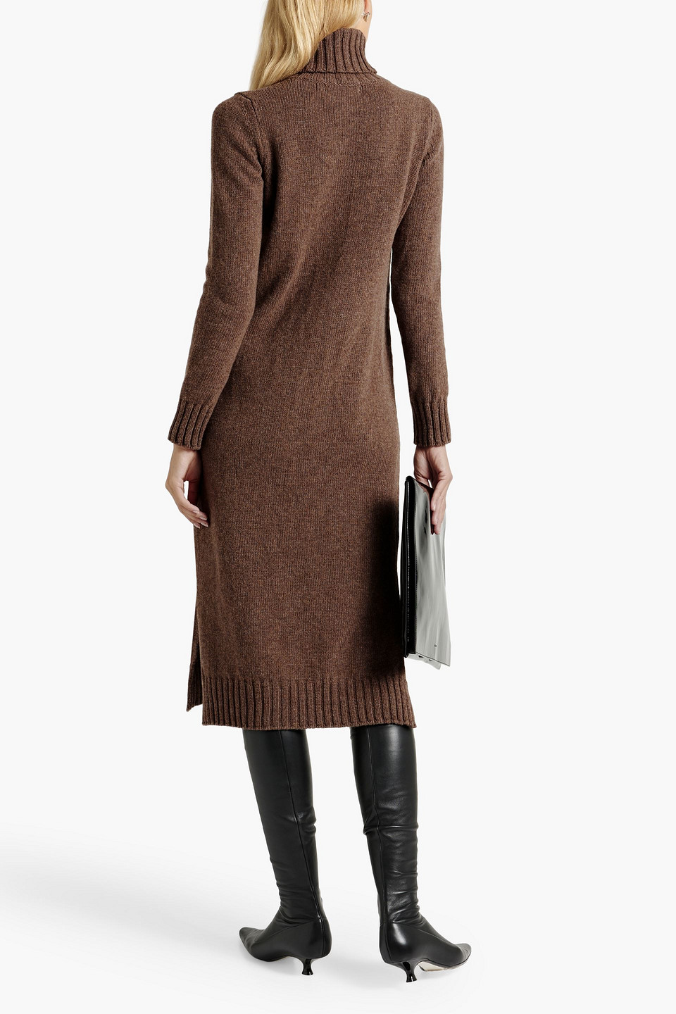 Shop And-daughter Simone Wool Turtleneck Midi Dress In Brown