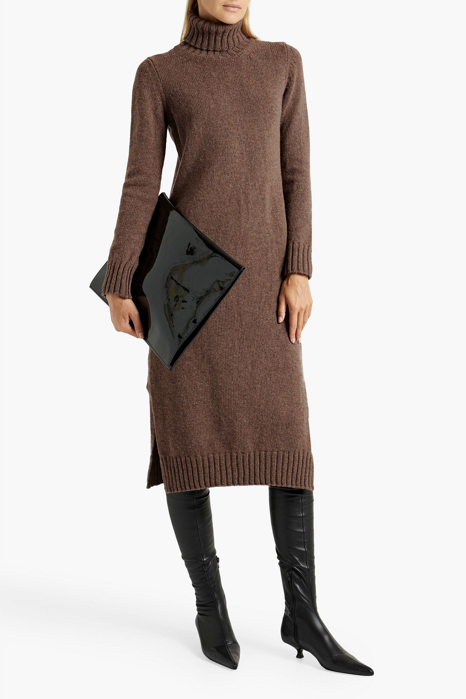 Shop And-daughter Simone Wool Turtleneck Midi Dress In Brown