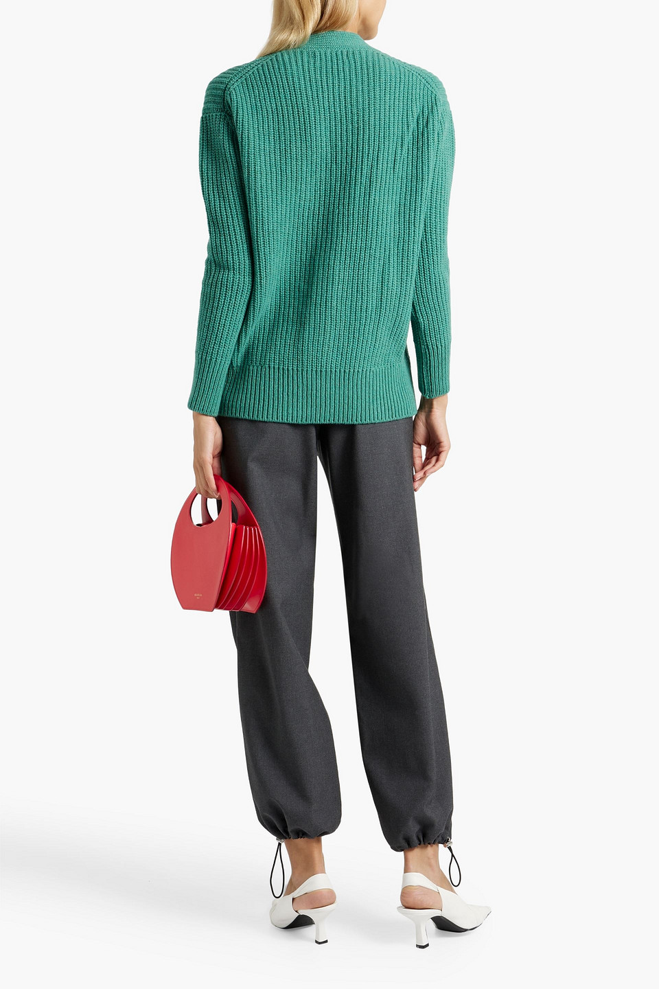 Shop And-daughter Kira Ribbed Wool Cardigan In Jade