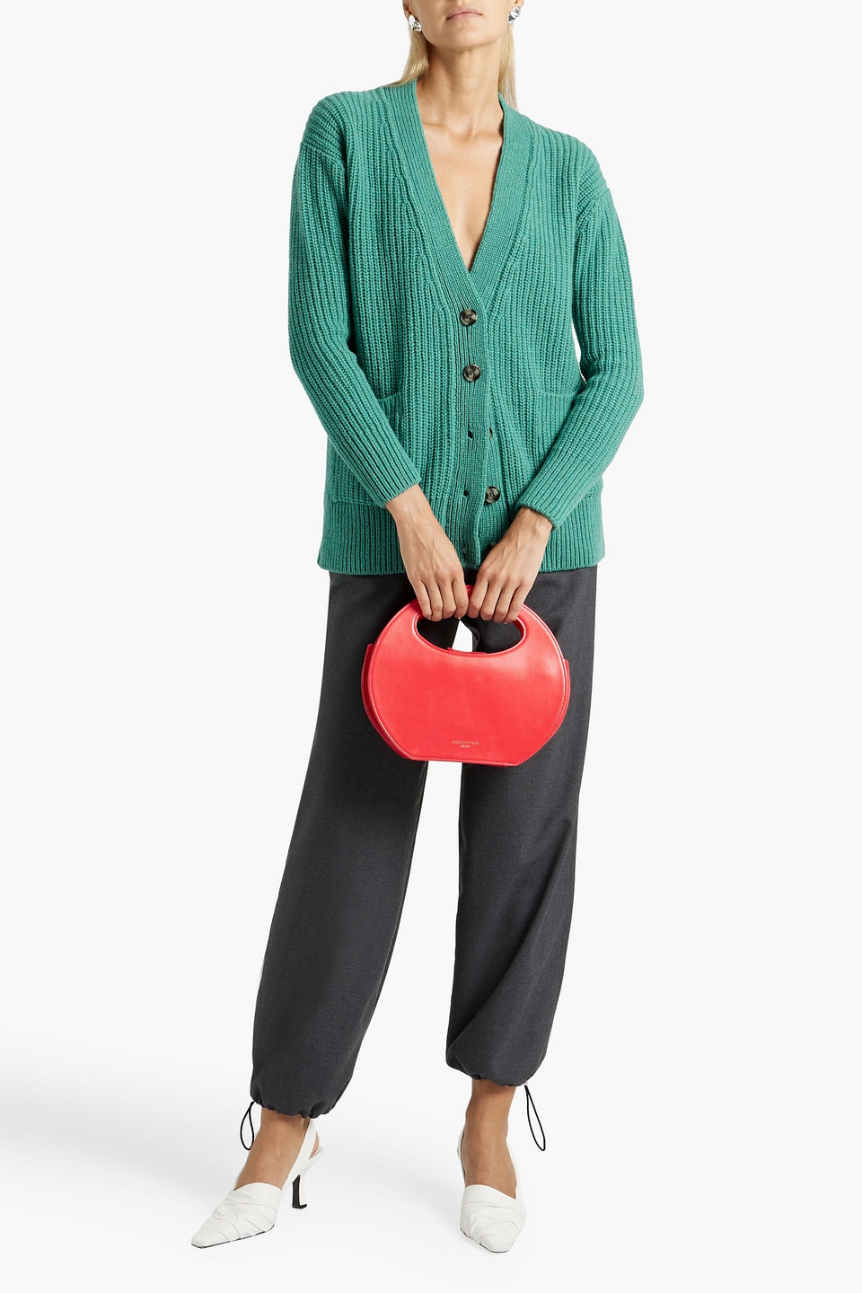 Shop And-daughter Kira Ribbed Wool Cardigan In Jade