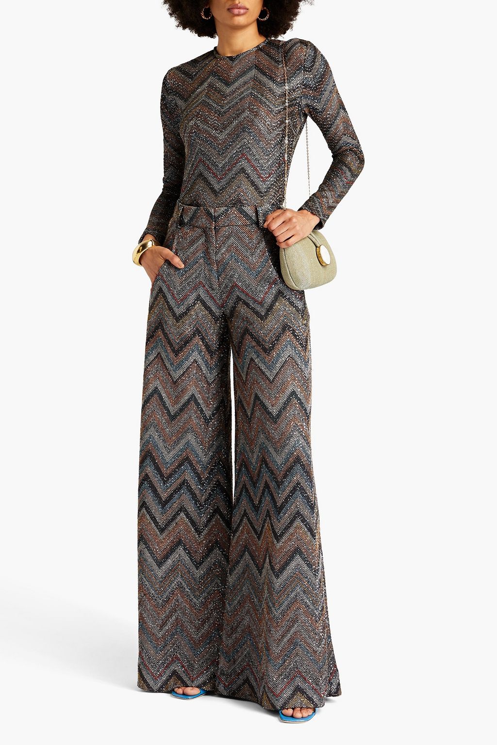 MISSONI 시퀸 장식 자카드 니트 와이드 레그 팬츠
