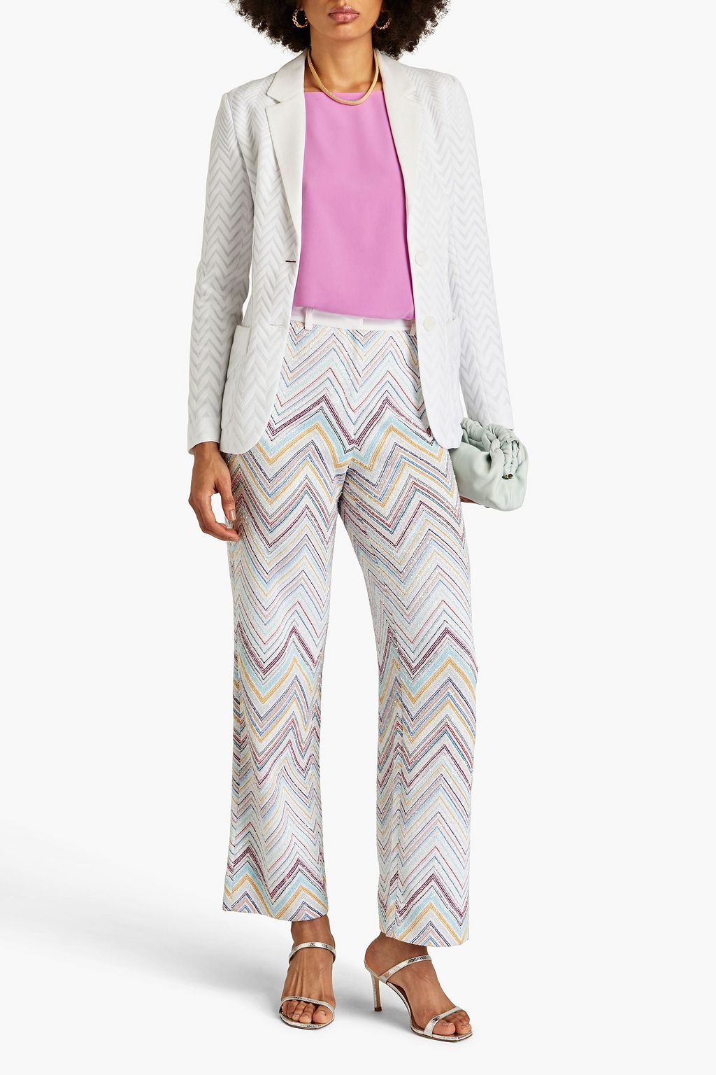 MISSONI بنطال من نسيج بحبكة كروشيه بأرجل مستقيمة مزين بأقراص برّاقة