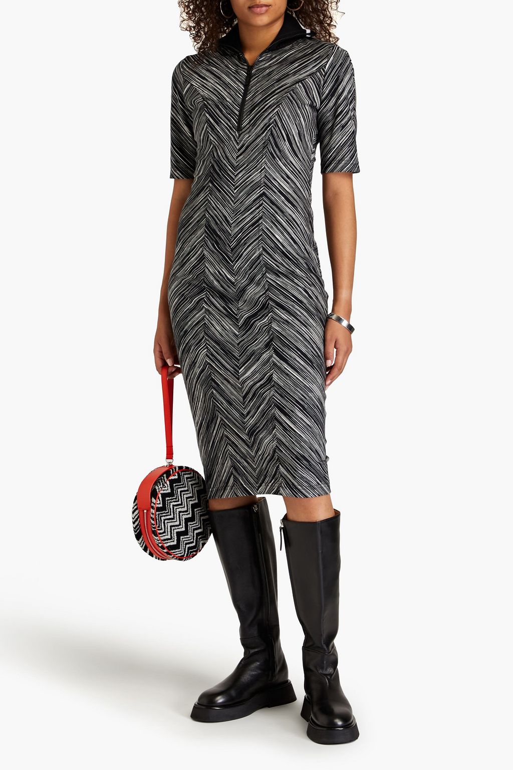 MISSONI فستان متوسط الطول بأسلوب القميص مصنوع من القطن بألوان متداخلة